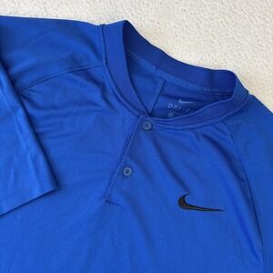 NIKE Blade Collar Polo Shirt Mens Large Royal Blue/Black Dri-FIT Performance EUC